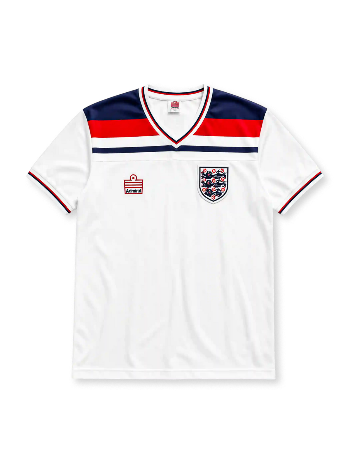 England 1982 World Cup home jersey in white with navy and red chest band and Three Lions crest