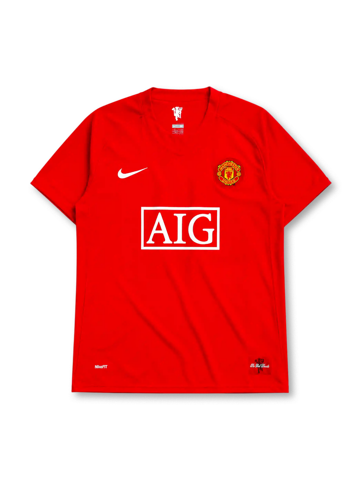 Manchester United 2007/08 home league version jersey in red with rounded crest and AIG sponsor branding