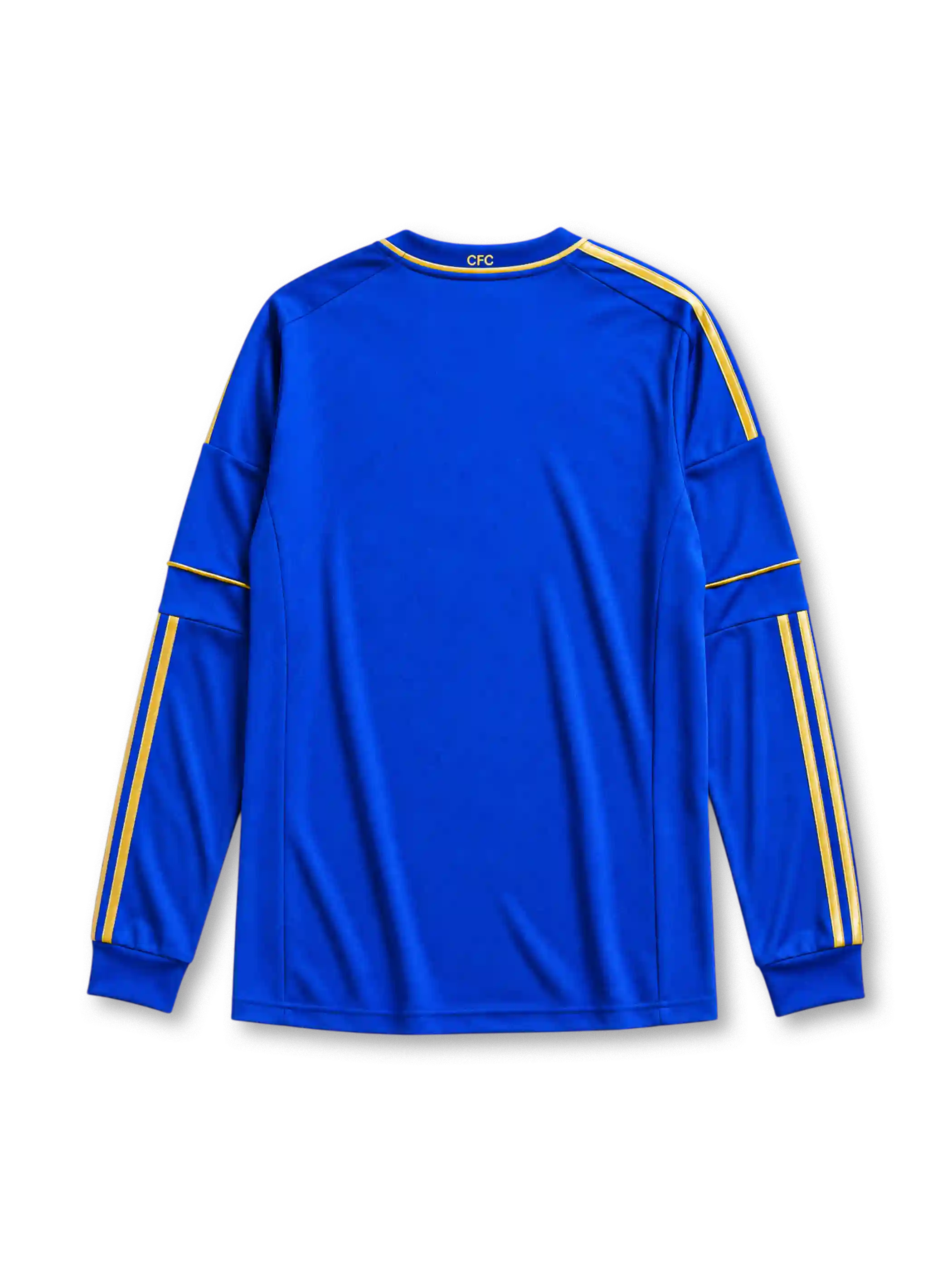 Chelsea 2012/13 home long sleeve jersey in blue with gold adidas stripes and Samsung sponsor branding