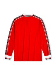 Manchester United 1998/99 home long sleeve jersey in red with diamond-pattern sleeve tape and Sharp branding