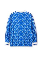 East Germany DDR 1988 home long sleeve jersey with blue geometric fractal print and national emblem