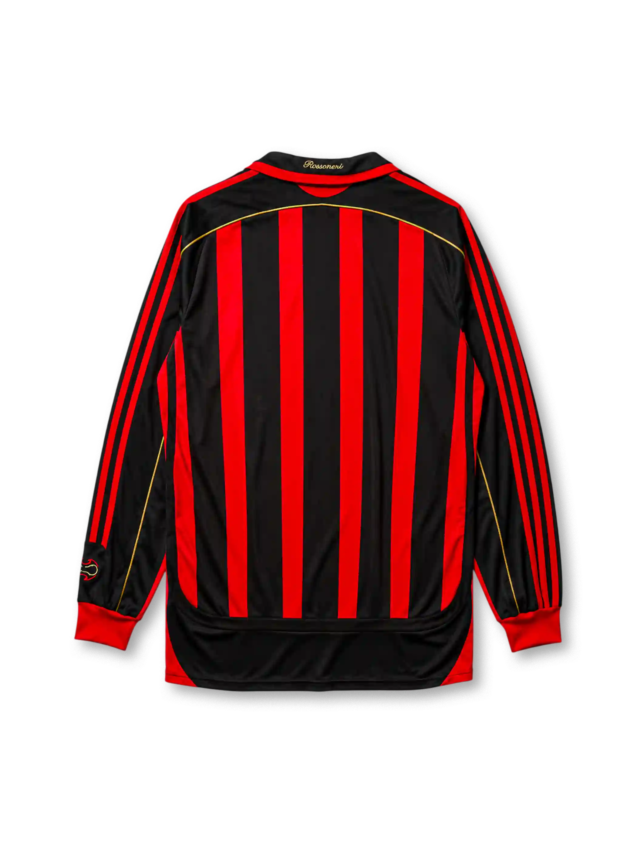 AC Milan 2006/07 home long sleeve jersey in red and black stripes with gold piping and bwin branding