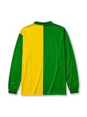 Manchester United 1992-94 Newton Heath third jersey in split green and gold with lace-up collar