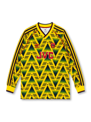 Arsenal 1991-93 away long sleeve jersey with iconic Bruised Banana zigzag print and JVC branding