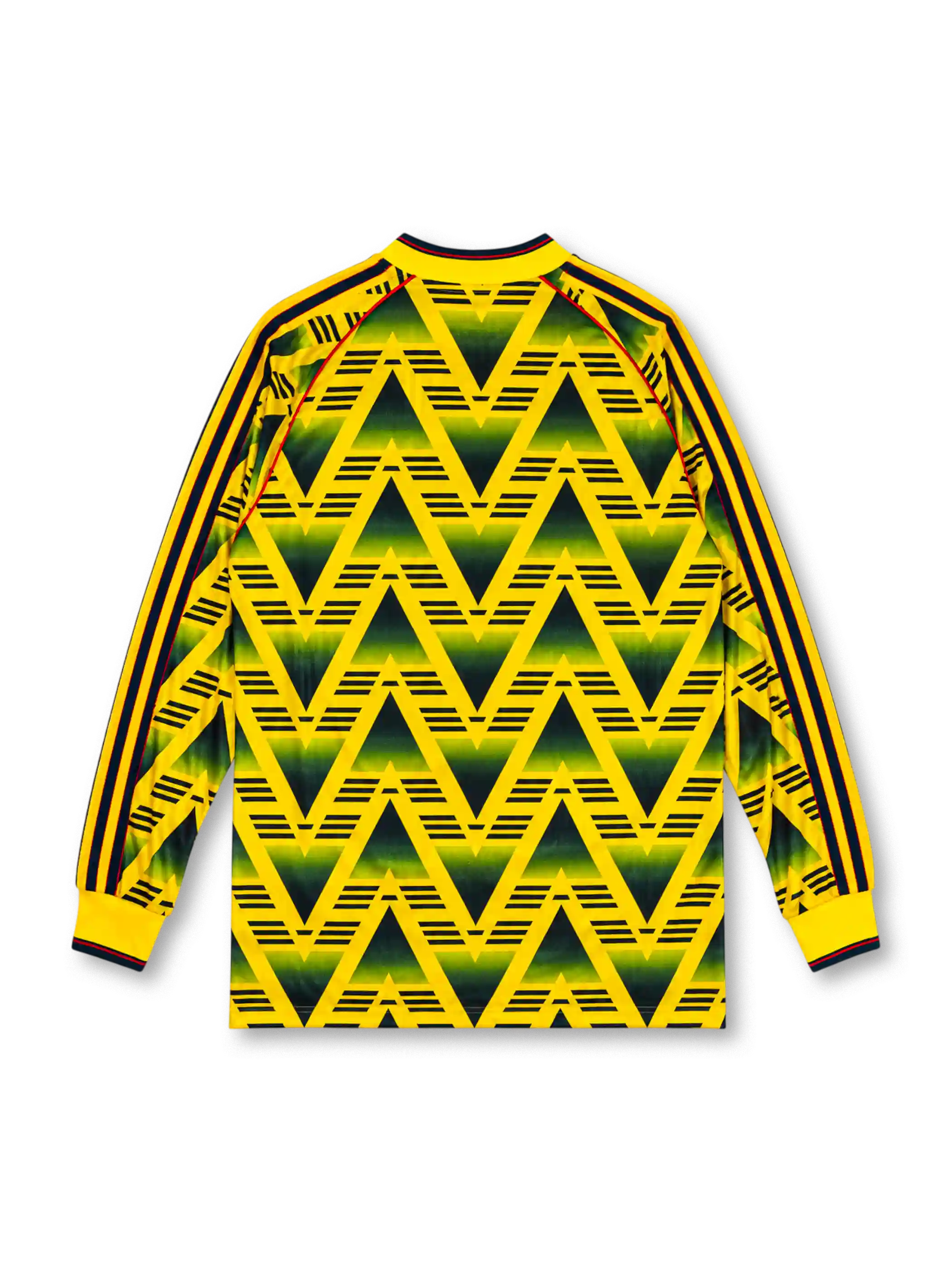 Arsenal 1991-93 away long sleeve jersey with iconic Bruised Banana zigzag print and JVC branding