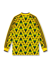 Arsenal 1991-93 away long sleeve jersey with iconic Bruised Banana zigzag print and JVC branding