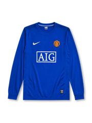 Manchester United 2008/09 third long sleeve jersey in royal blue with rounded crest and AIG sponsor branding