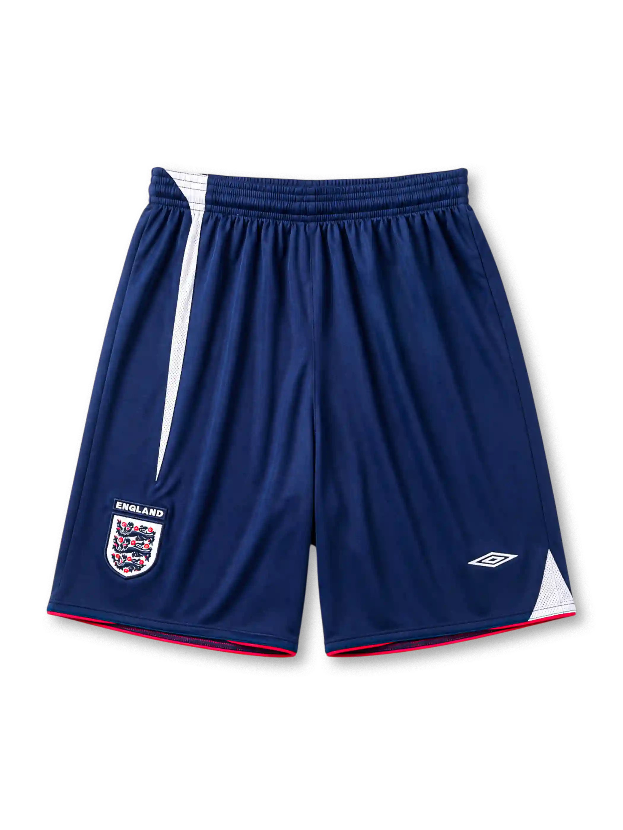England 2006 World Cup home shorts in navy with white side panel and pink hem trim