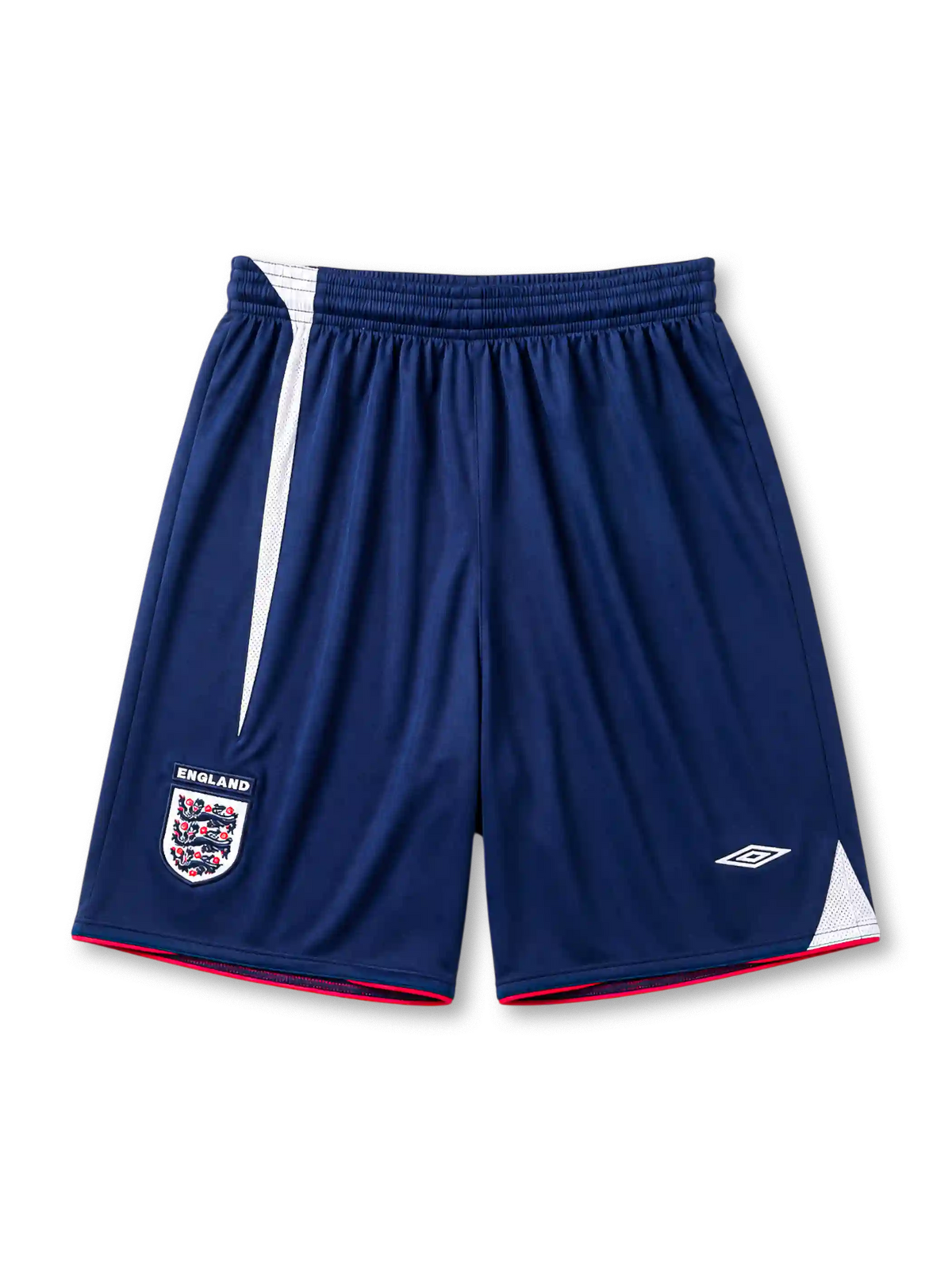 England 2006 World Cup home shorts in navy with white side panel and pink hem trim