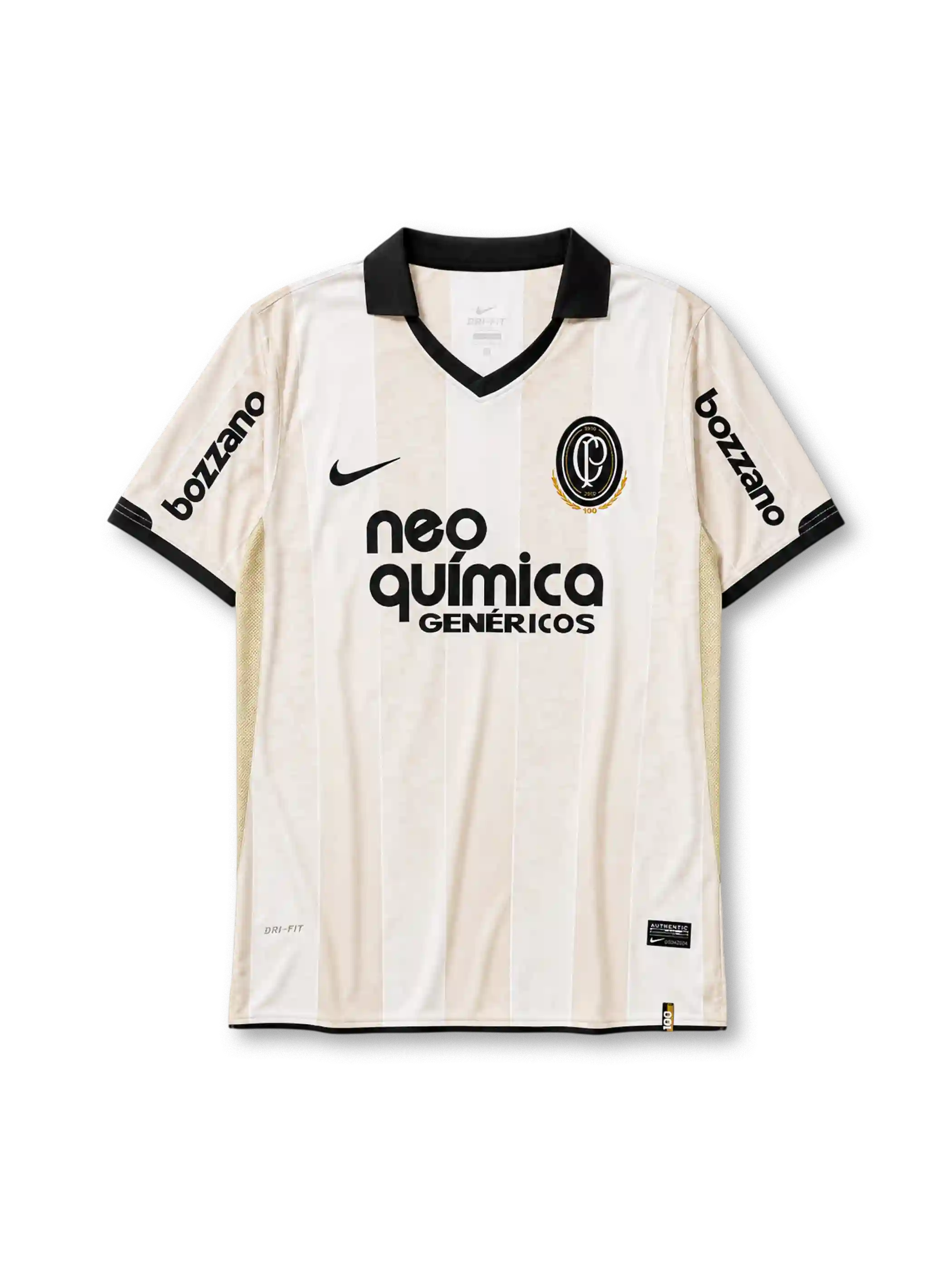 Corinthians 2010 centenary edition jersey in ivory with commemorative 100-year crest and Neo Química branding