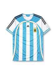 Argentina 2006 World Cup home jersey in sky blue and white stripes with gold piping and AFA crest