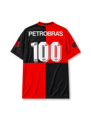 Flamengo 1995 centenary home jersey in quartered red and black with 1895-1995 collar print