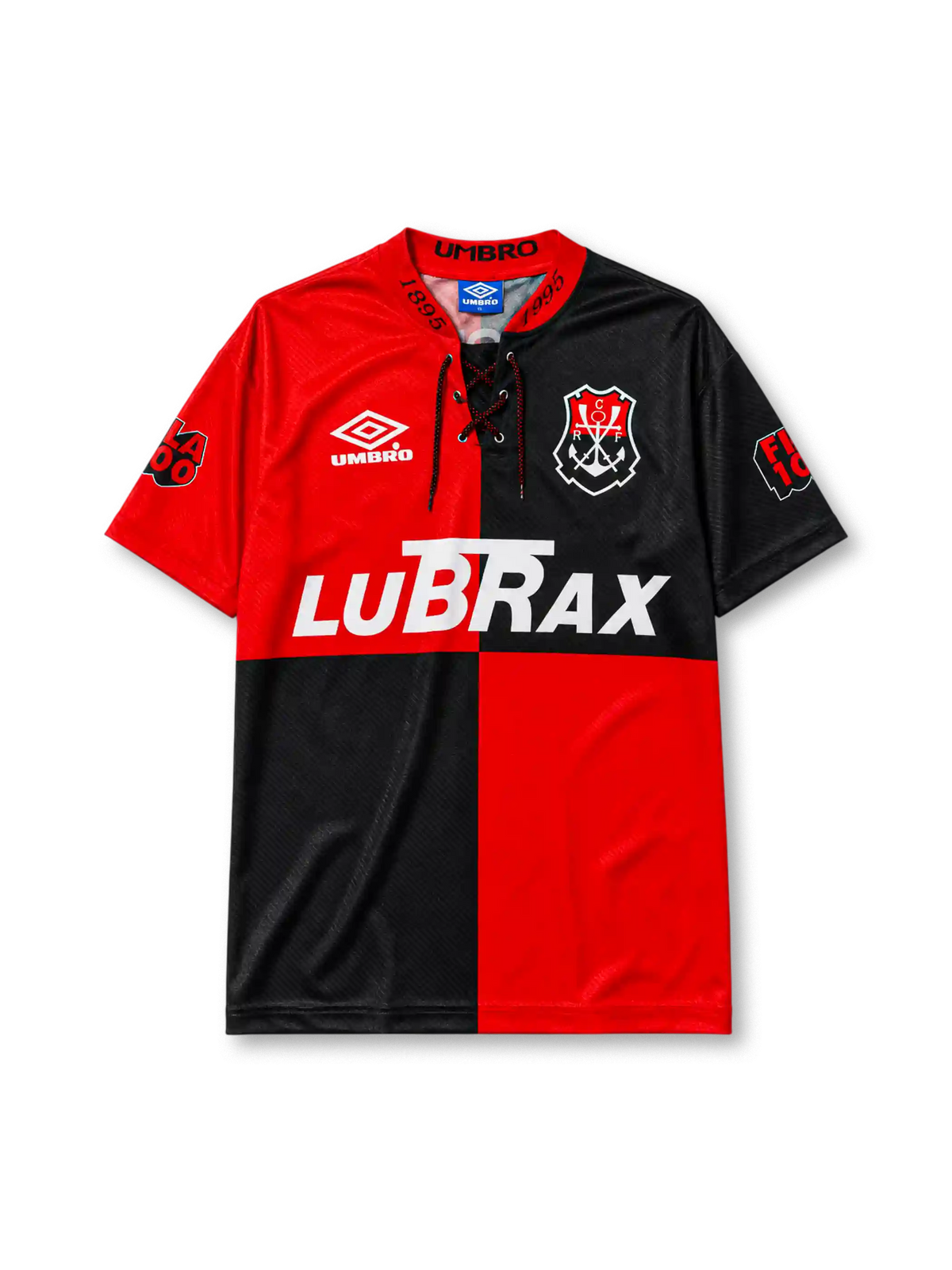 Flamengo 1995 centenary home jersey in quartered red and black with 1895-1995 collar print