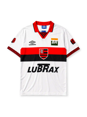 Flamengo 1995 away jersey in white with red and black chest band and Lubrax sponsor branding