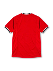 Manchester United 2000/02 red home jersey with Umbro logo, Vodafone sponsor, club crest, and black-and-white V-neck trim, front view.