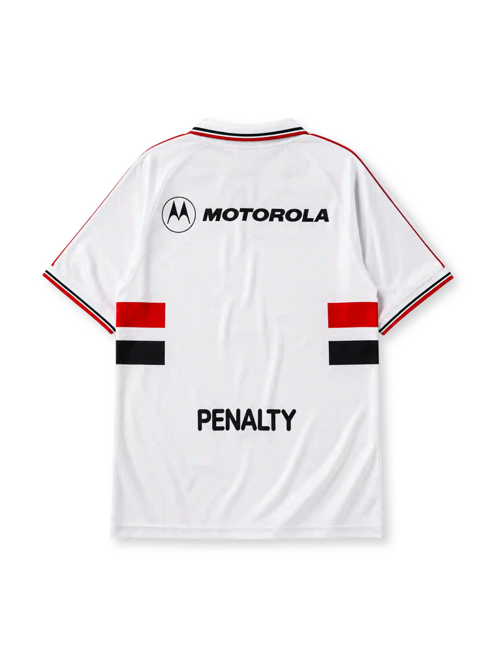 Sao Paulo FC 2000 home jersey in white with red and black chest band and Motorola sponsor branding