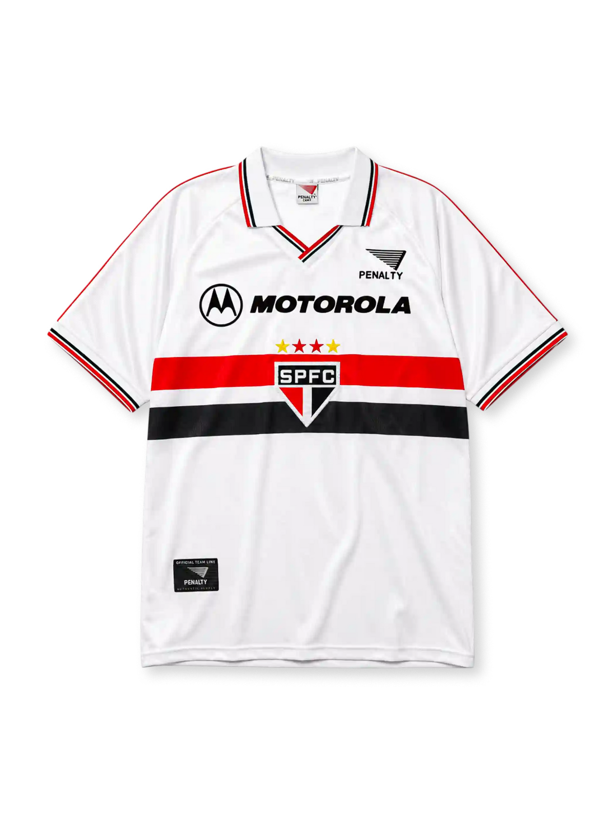 Sao Paulo FC 2000 home jersey in white with red and black chest band and Motorola sponsor branding