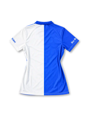 Blackburn Rovers 1994/96 blue-and-white halved home jersey with ASICS branding, McEwan's Lager sponsor, and championship commemorative crest, front view.