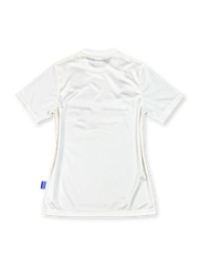 Leeds United 1995/96 white home jersey featuring blue ASICS branding, LUFC chest lettering, and navy Thistle Hotels sponsor, front view.