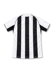 Newcastle United 2005/06 black-and-white striped home jersey featuring adidas shoulder stripes, Northern Rock sponsor, and club crest, front view.
