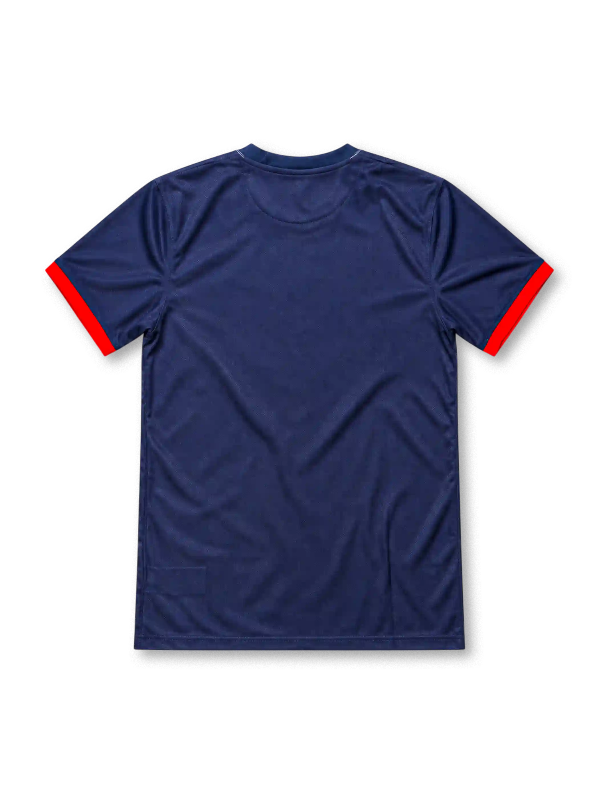 Paris Saint-Germain 2013/14 navy home jersey featuring red-and-white central panels, Nike Swoosh, PSG crest, and Fly Emirates sponsor, front view.