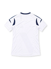 LA Galaxy 2012 white home jersey featuring a patterned navy diagonal sash, adidas logo, Herbalife sponsor, club crest, and MLS champions emblem, front view.