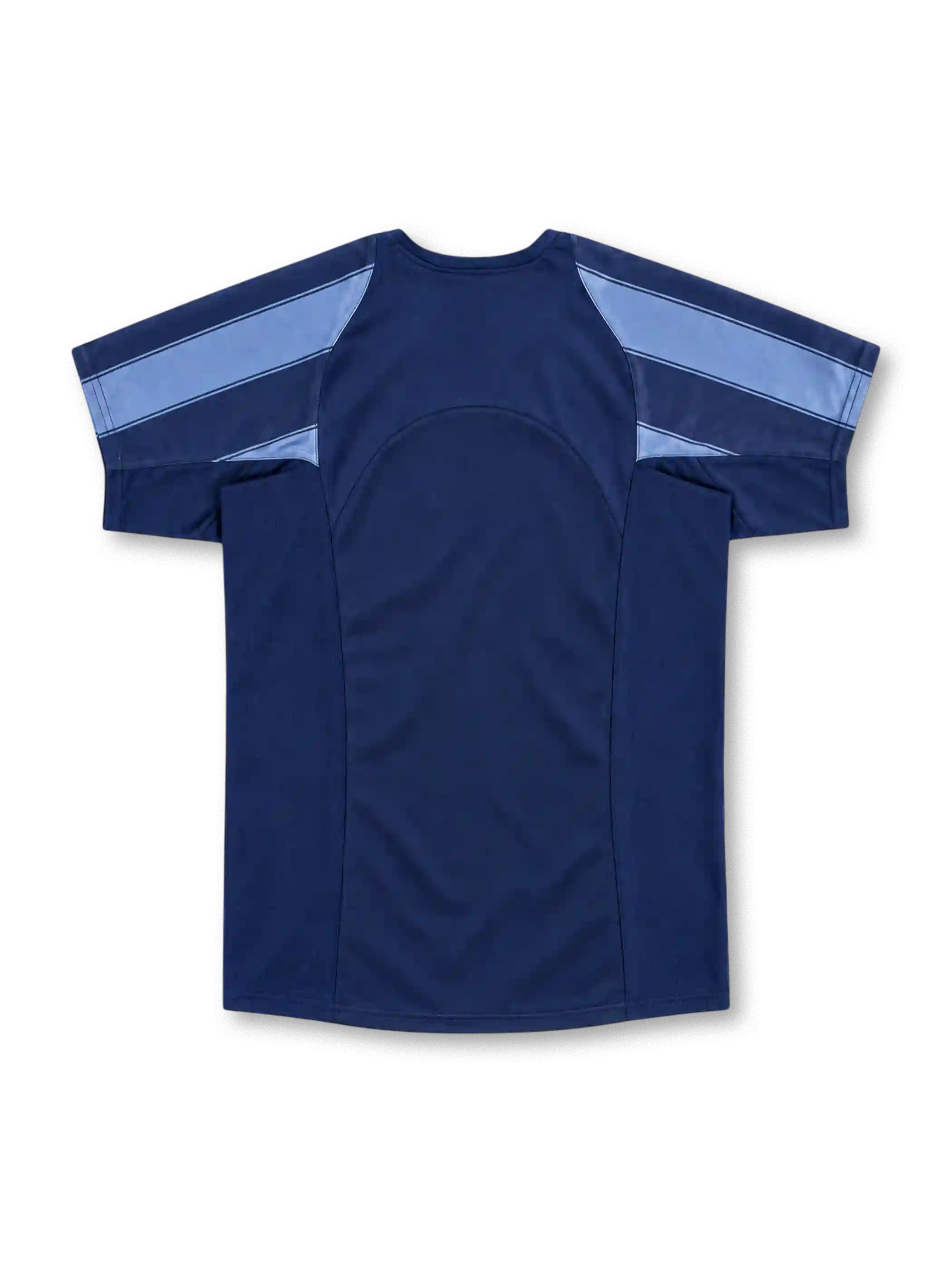Inter Milan 2004/05 third jersey featuring navy and light blue horizontal stripes, yellow Nike Swoosh, central club crest, and Pirelli sponsor, front view.
