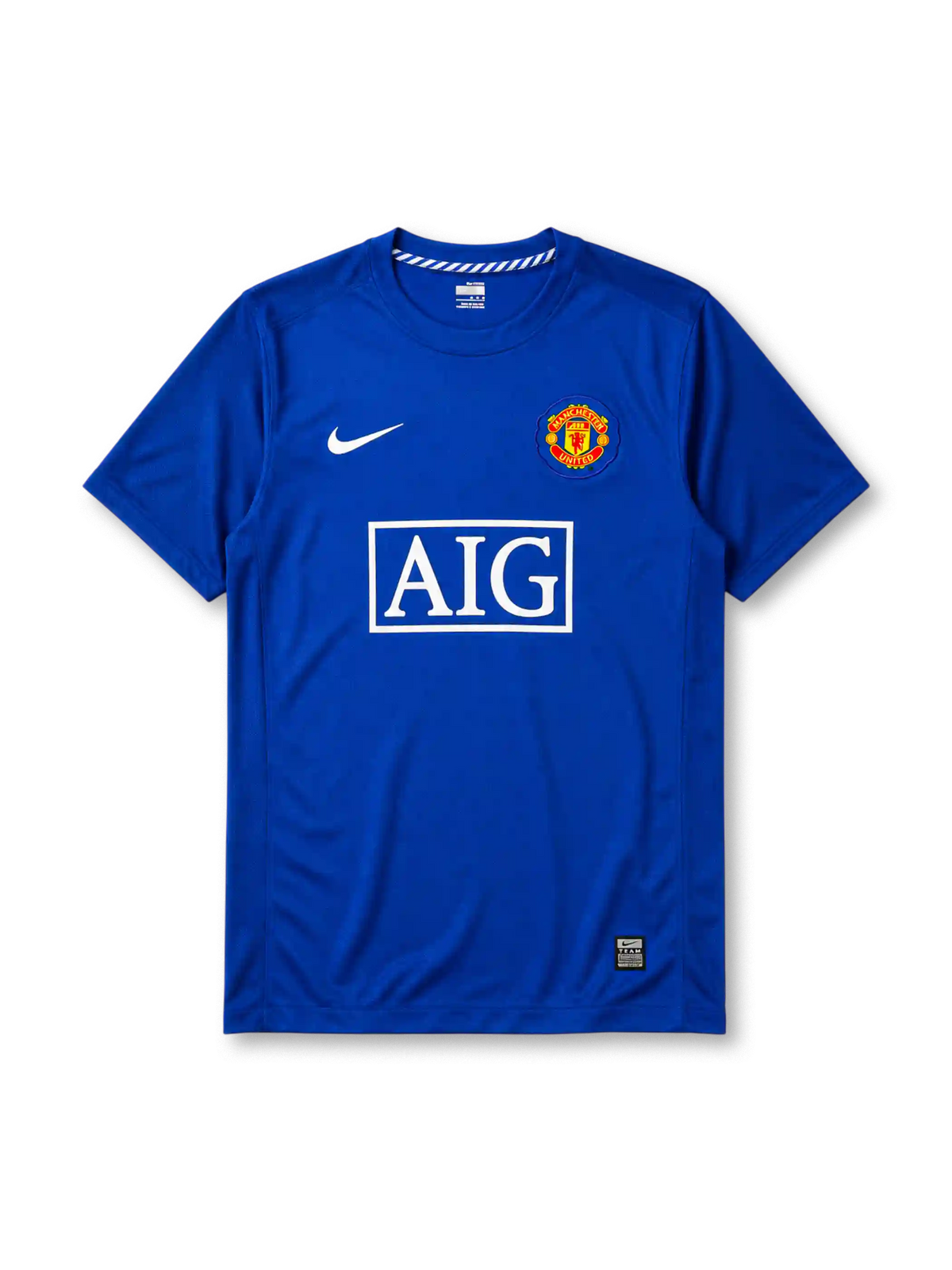 Manchester United 2008/09 third jersey in royal blue with rounded crest and AIG sponsor branding