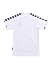 Real Madrid 2003/04 white home jersey with black adidas shoulder stripes, club crest and black-and-red Siemens mobile sponsor.