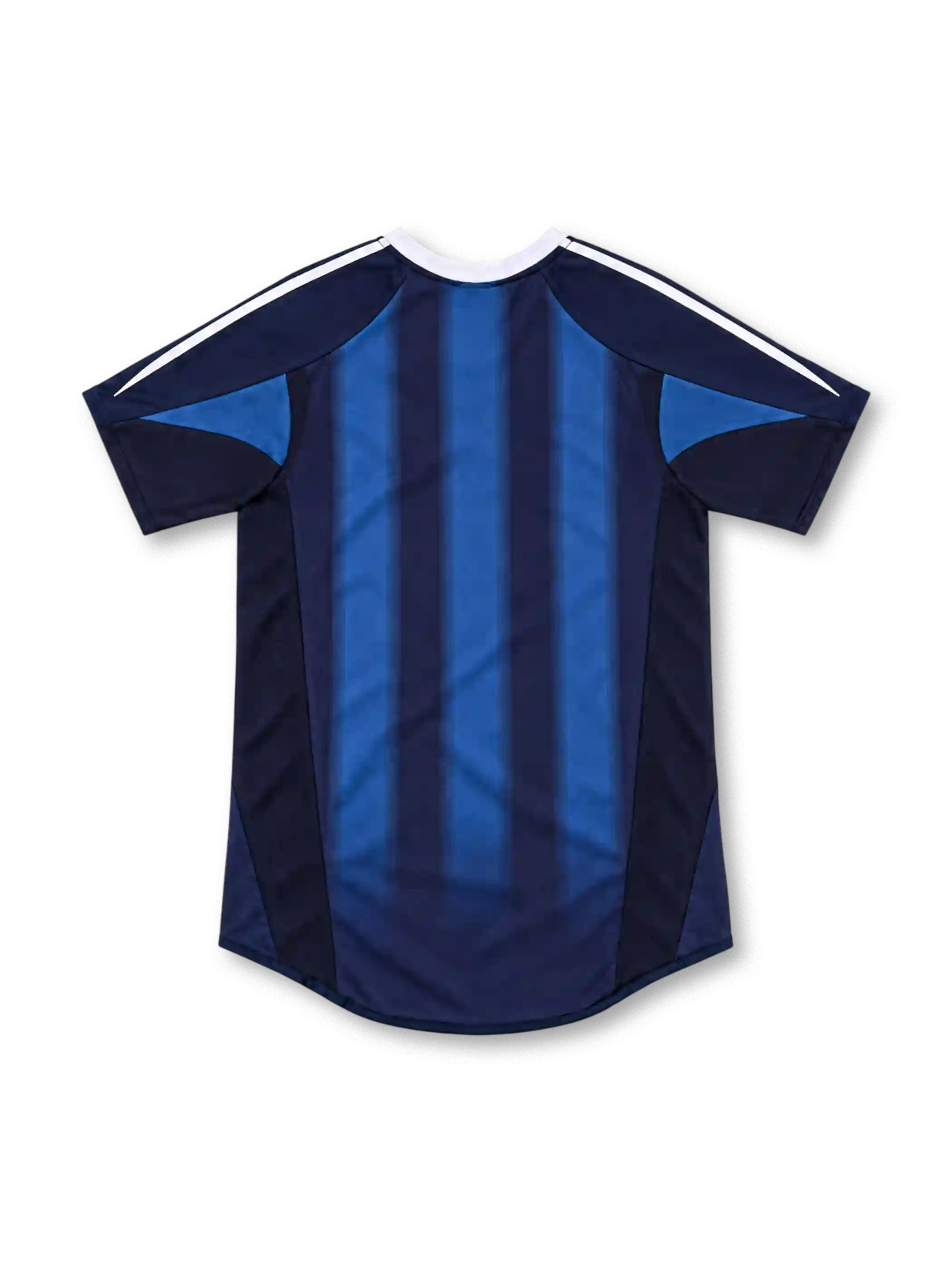 Newcastle United 2004/05 navy away jersey with blue vertical stripes, white adidas shoulder stripes, club crest and Northern Rock sponsor.
