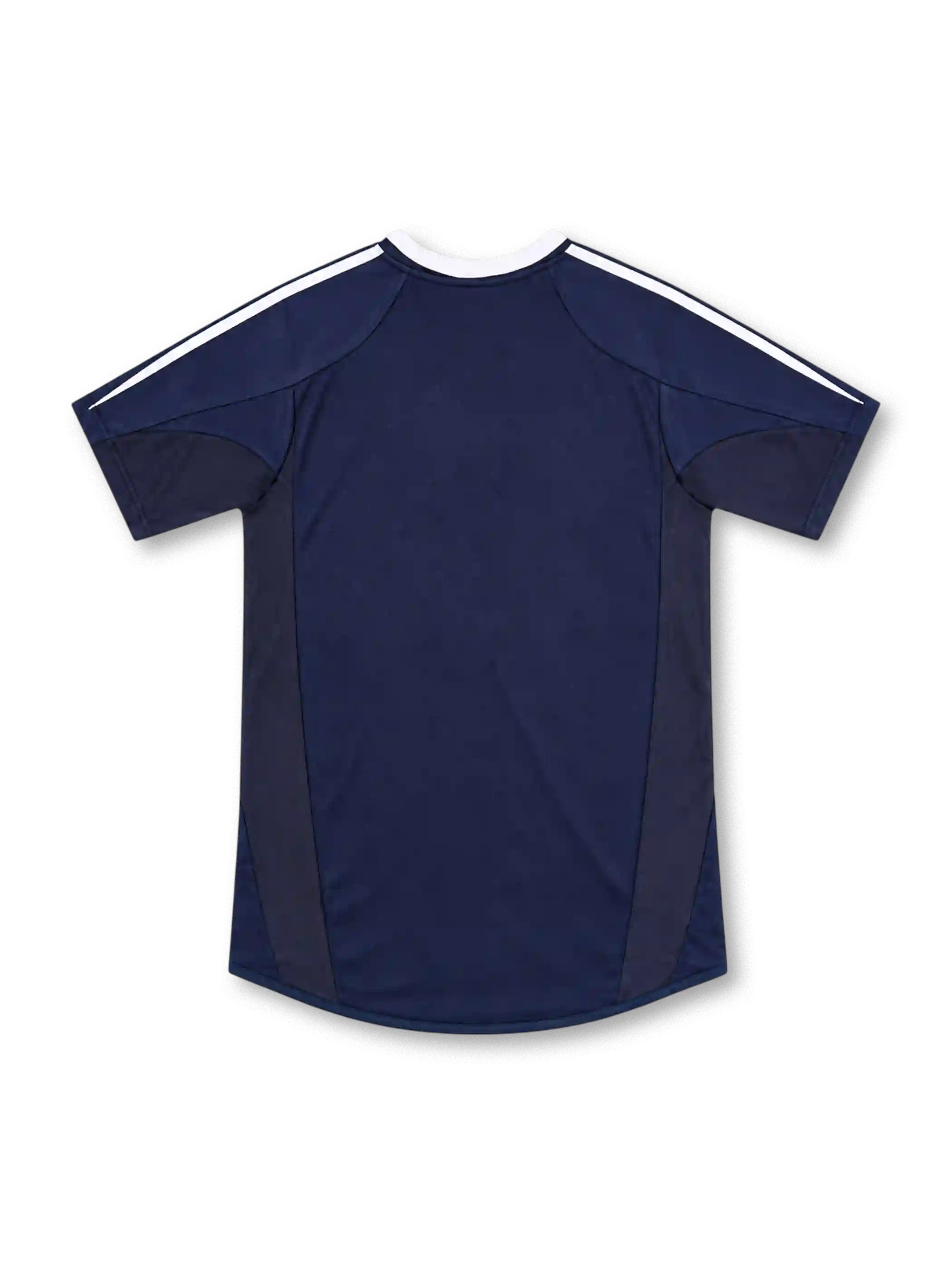 Real Madrid 2004/05 navy away jersey with white adidas shoulder stripes, V-neck collar, club crest and Siemens mobile sponsor.
