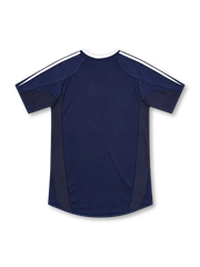 Real Madrid 2004/05 navy away jersey with white adidas shoulder stripes, V-neck collar, club crest and Siemens mobile sponsor.