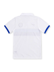 Inter Milan 2009/10 white away jersey with blue-and-black chest band, Pirelli sponsor, Nike Swoosh, polo collar and multicolored club crest.