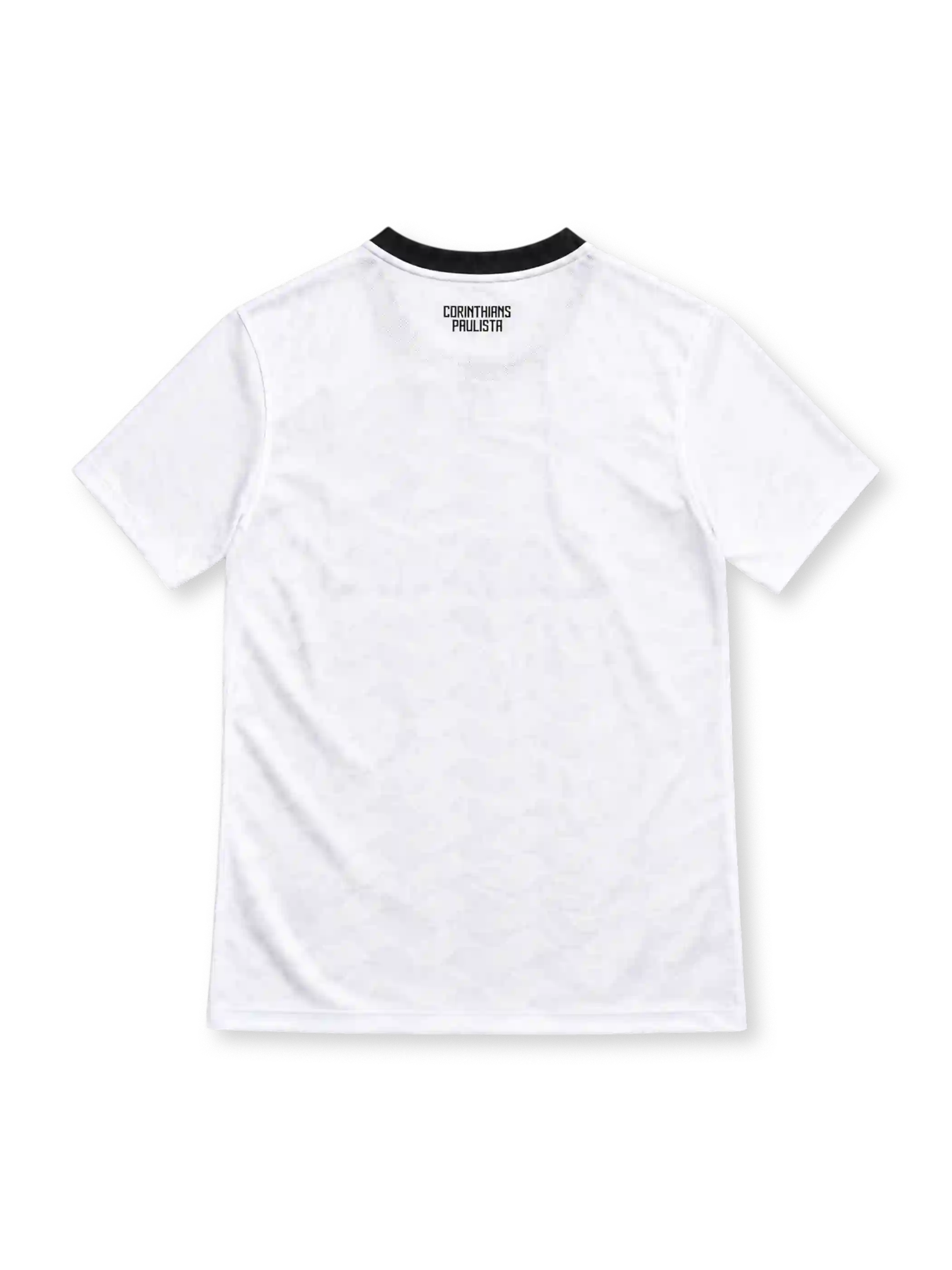 Corinthians 2012/13 white home jersey with black Nike Swoosh, black crew neck, Corinthians crest, blue-and-orange CAIXA sponsor and Dri-FIT branding.