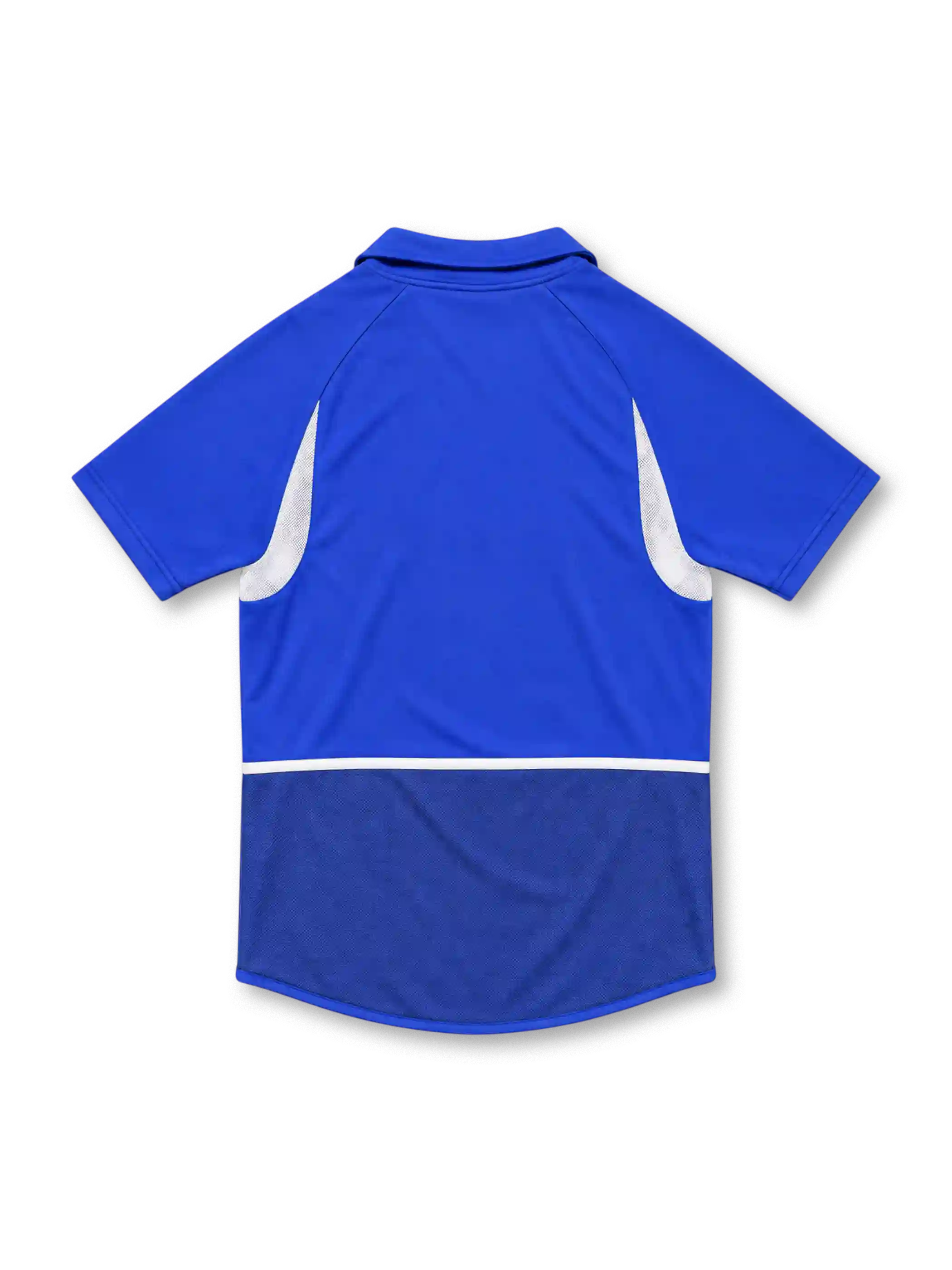 Brazil 2002 royal-blue away jersey by Nike with white mesh side panels, fold-down collar and four-star CBF crest.