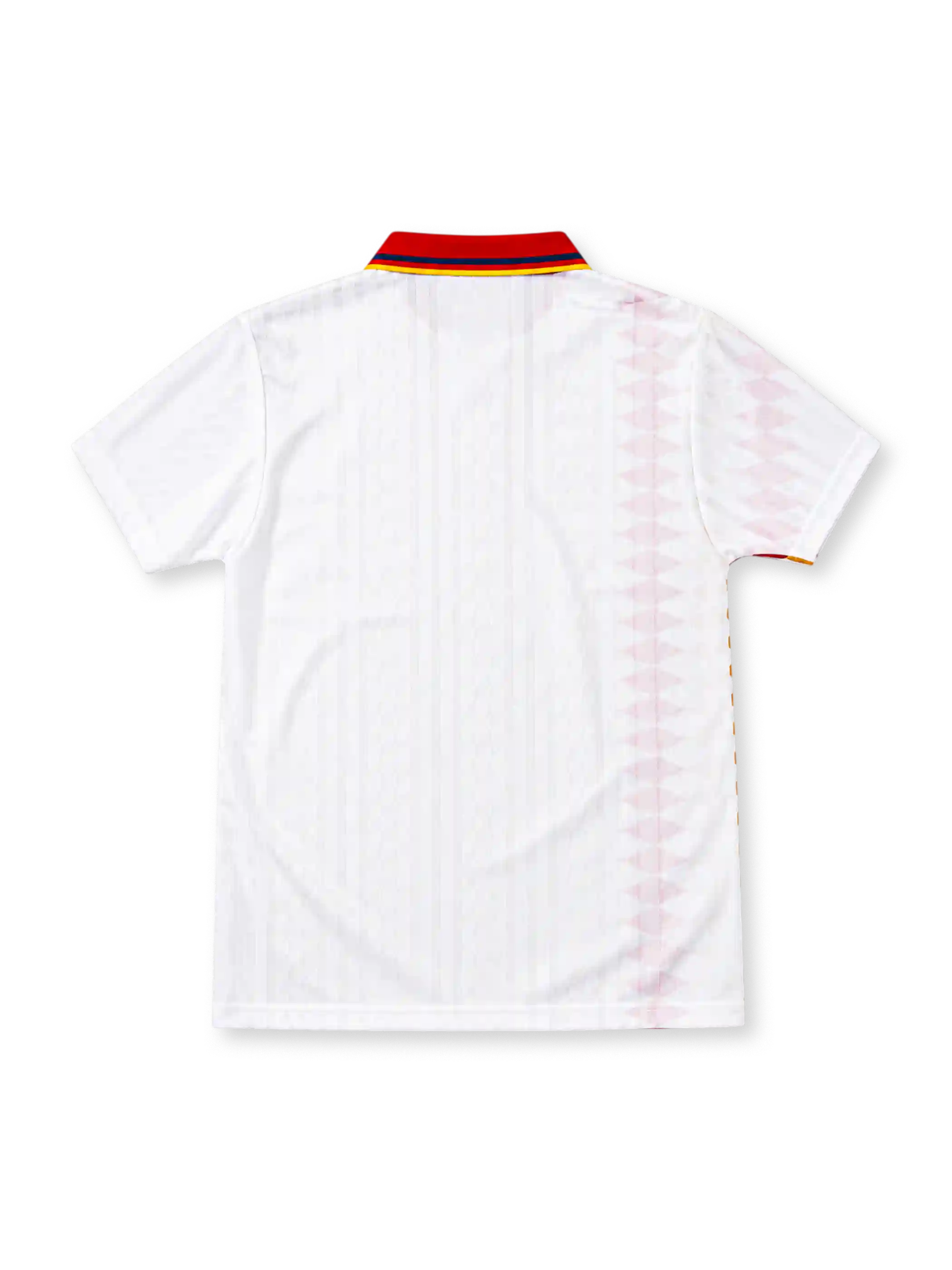 Spain 1994 away jersey in white with red and yellow geometric side graphic and red collar