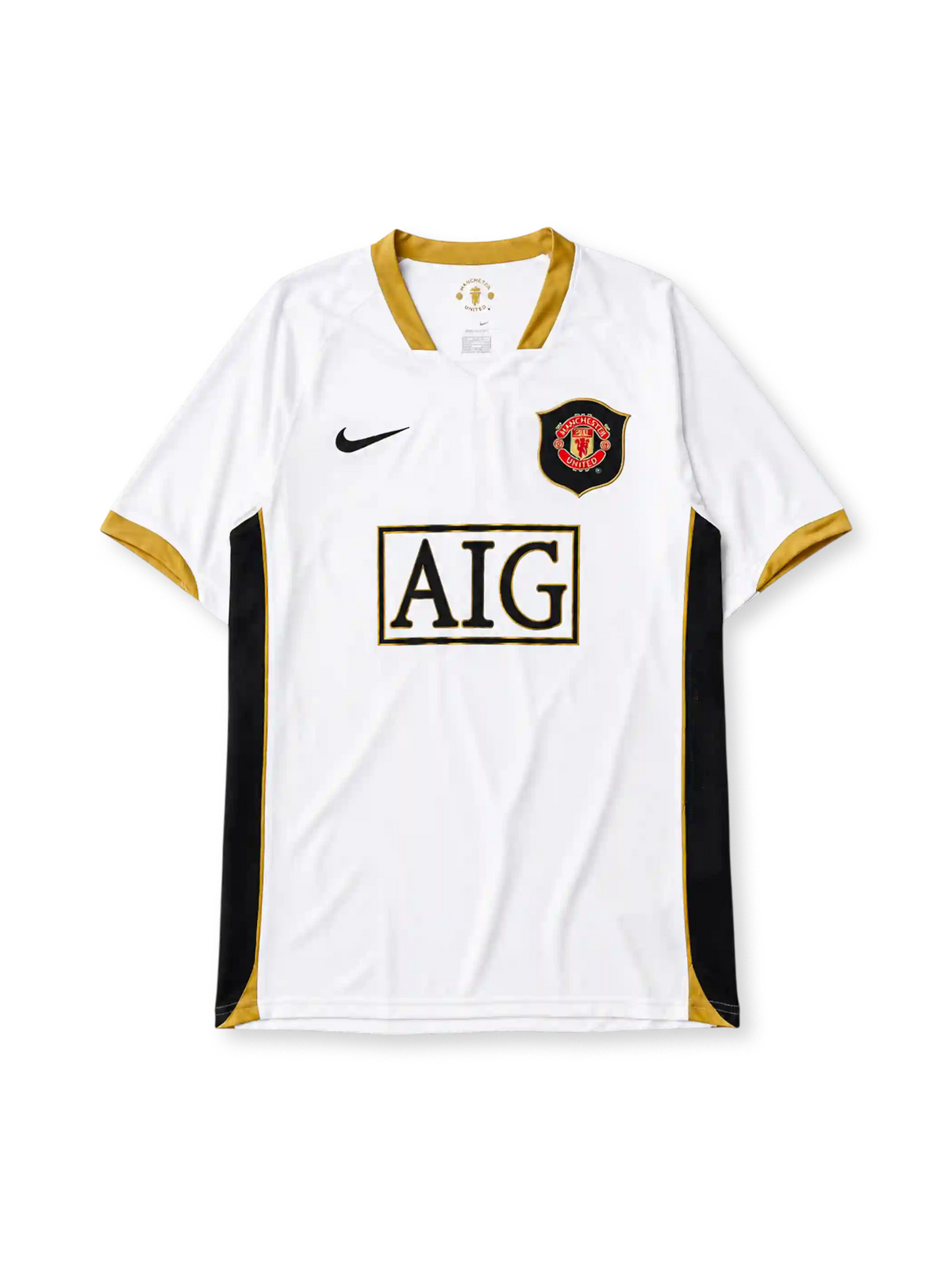 Manchester United 2006-07 away jersey in white with gold and black panels
