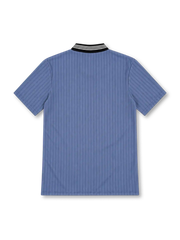 Newcastle United 1995/96 sky-blue away jersey with black-and-white chest stripes, white adidas logo, club crest and Newcastle Brown Ale sponsor.