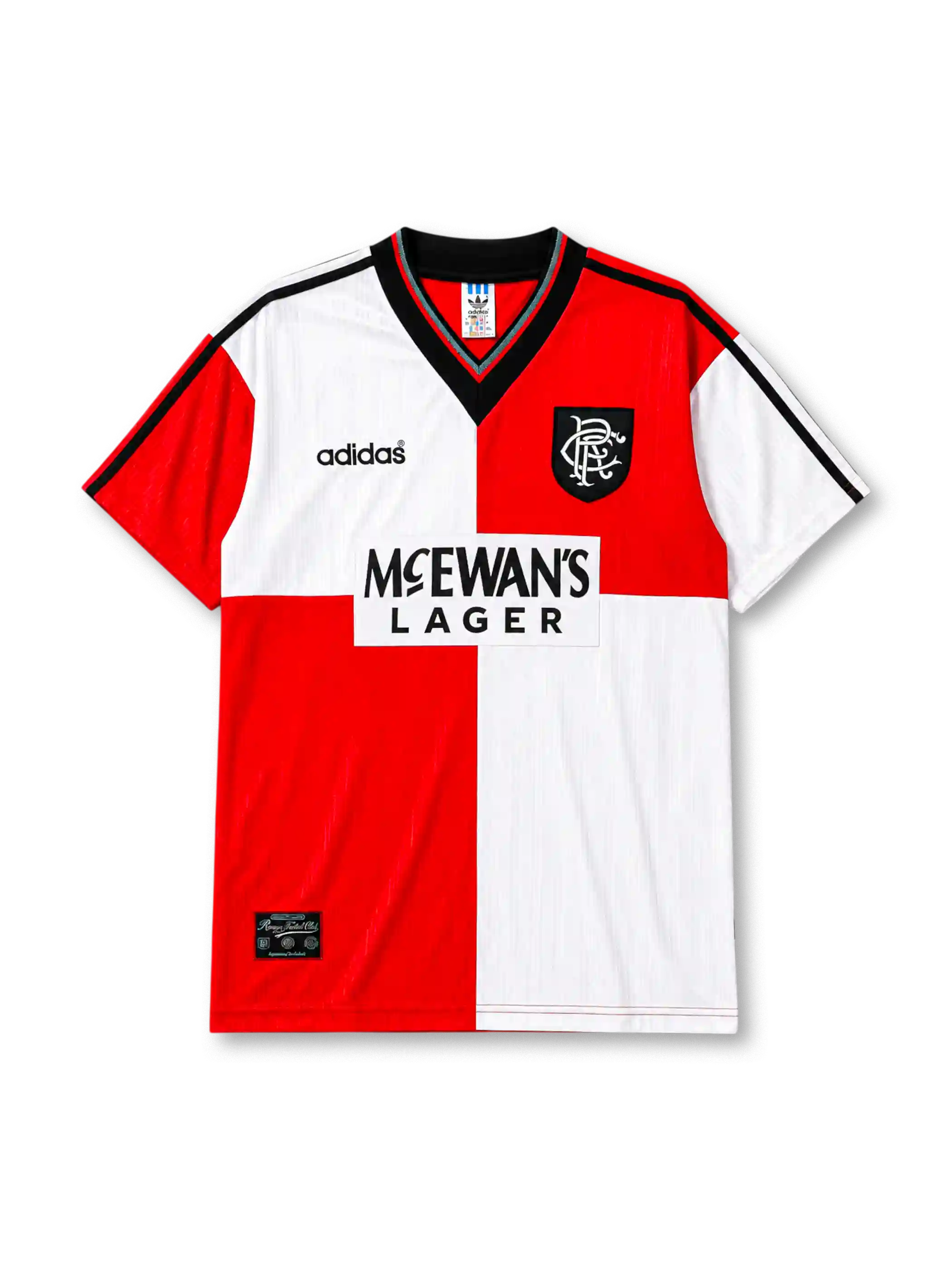 Rangers 1995-96 away jersey in red and white quartered design