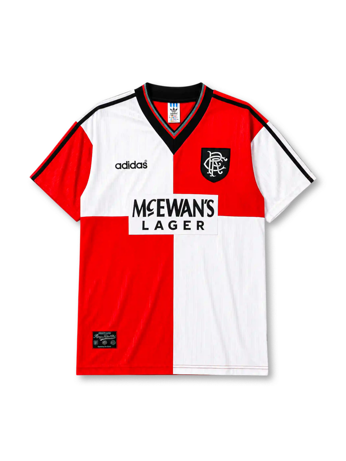 Rangers 1995-96 away jersey in red and white quartered design