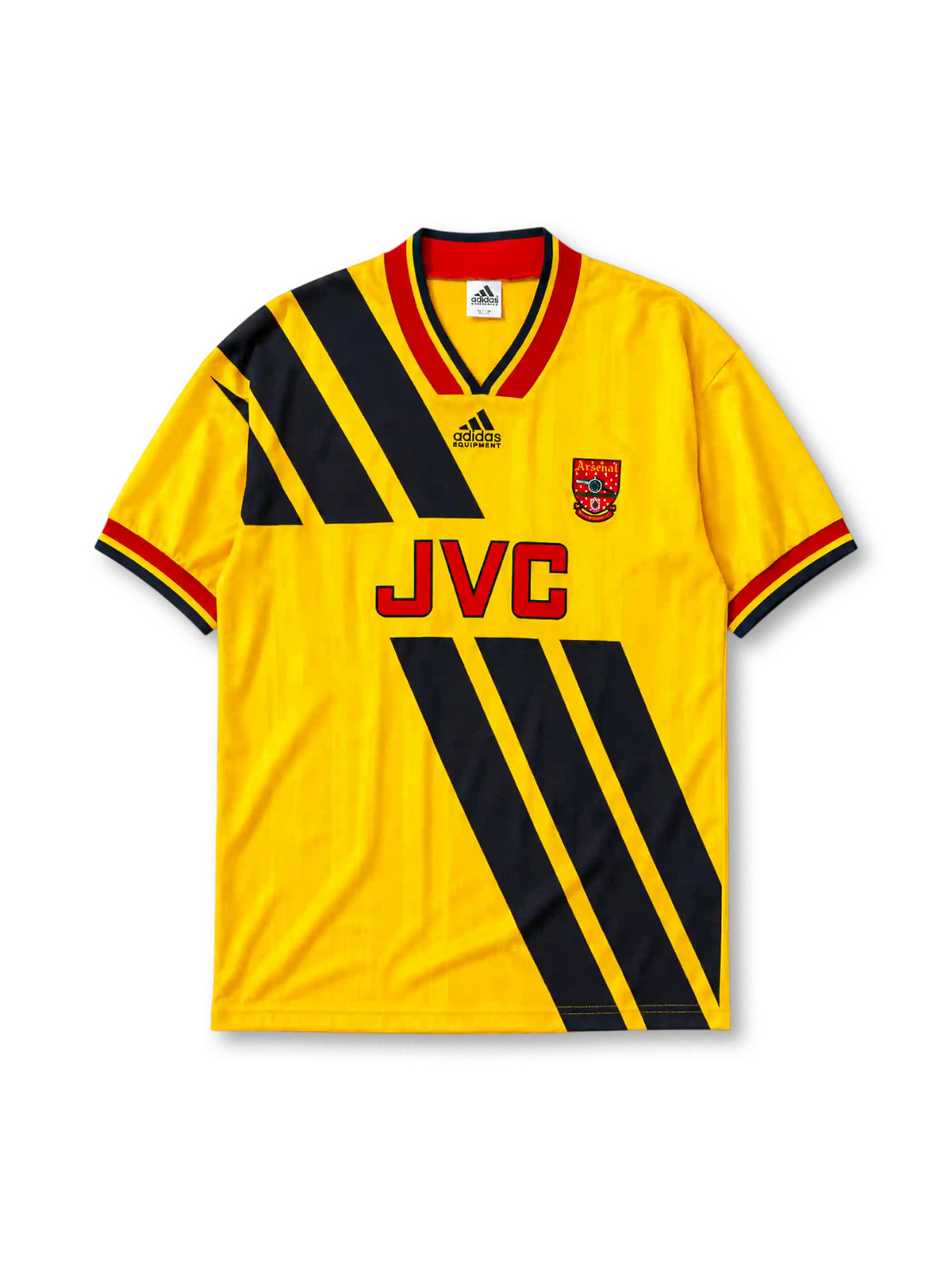 Arsenal 1993-94 away jersey in yellow with navy diagonal stripes
