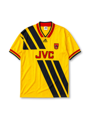 Arsenal 1993-94 away jersey in yellow with navy diagonal stripes