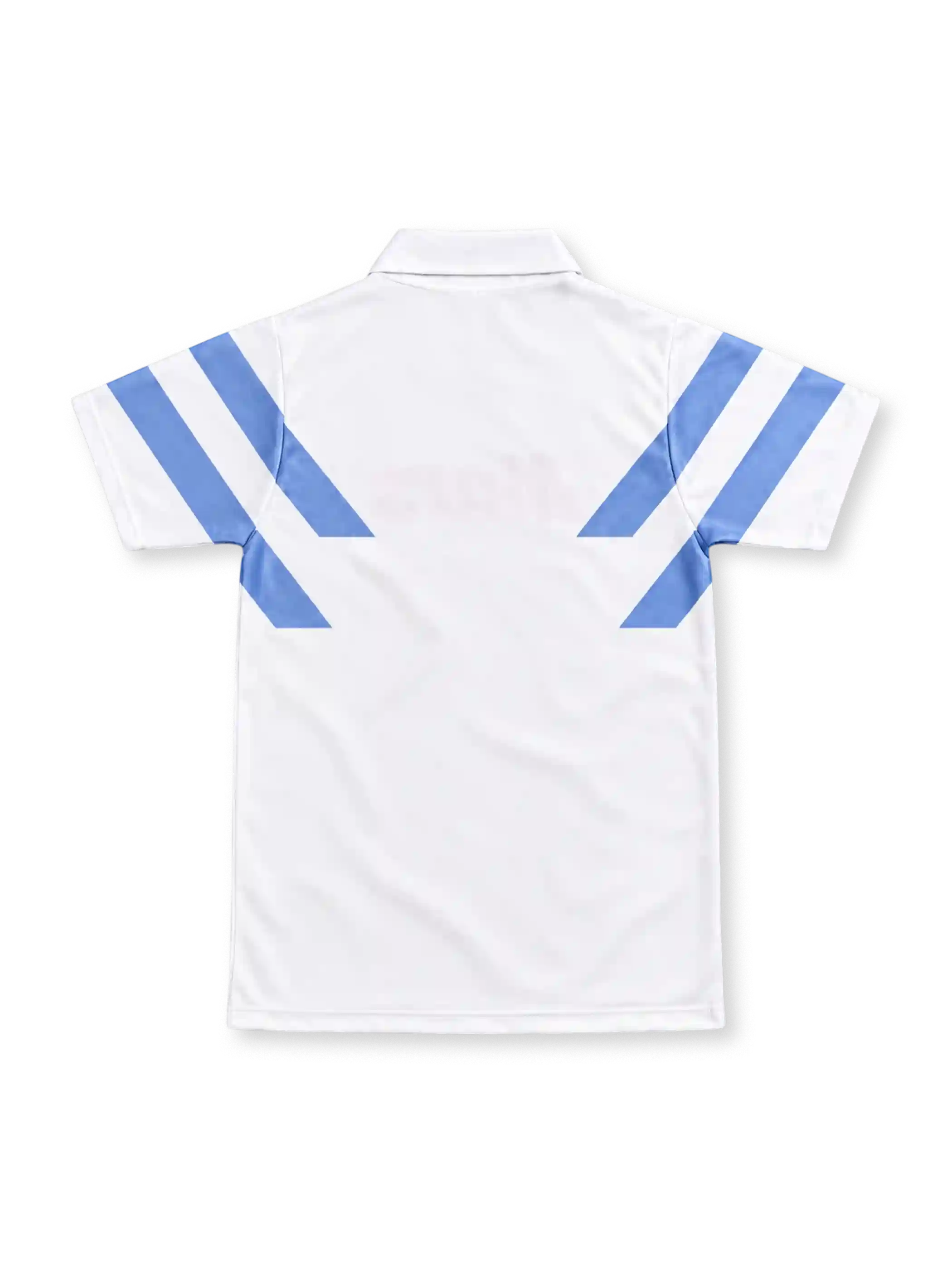 Napoli 1989/90 white away jersey with sky-blue chevron stripes, white fold-down collar, Ennerre logo, circular Napoli crest and red Mars sponsor.
