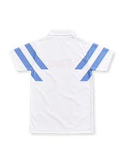 Napoli 1989/90 white away jersey with sky-blue chevron stripes, white fold-down collar, Ennerre logo, circular Napoli crest and red Mars sponsor.