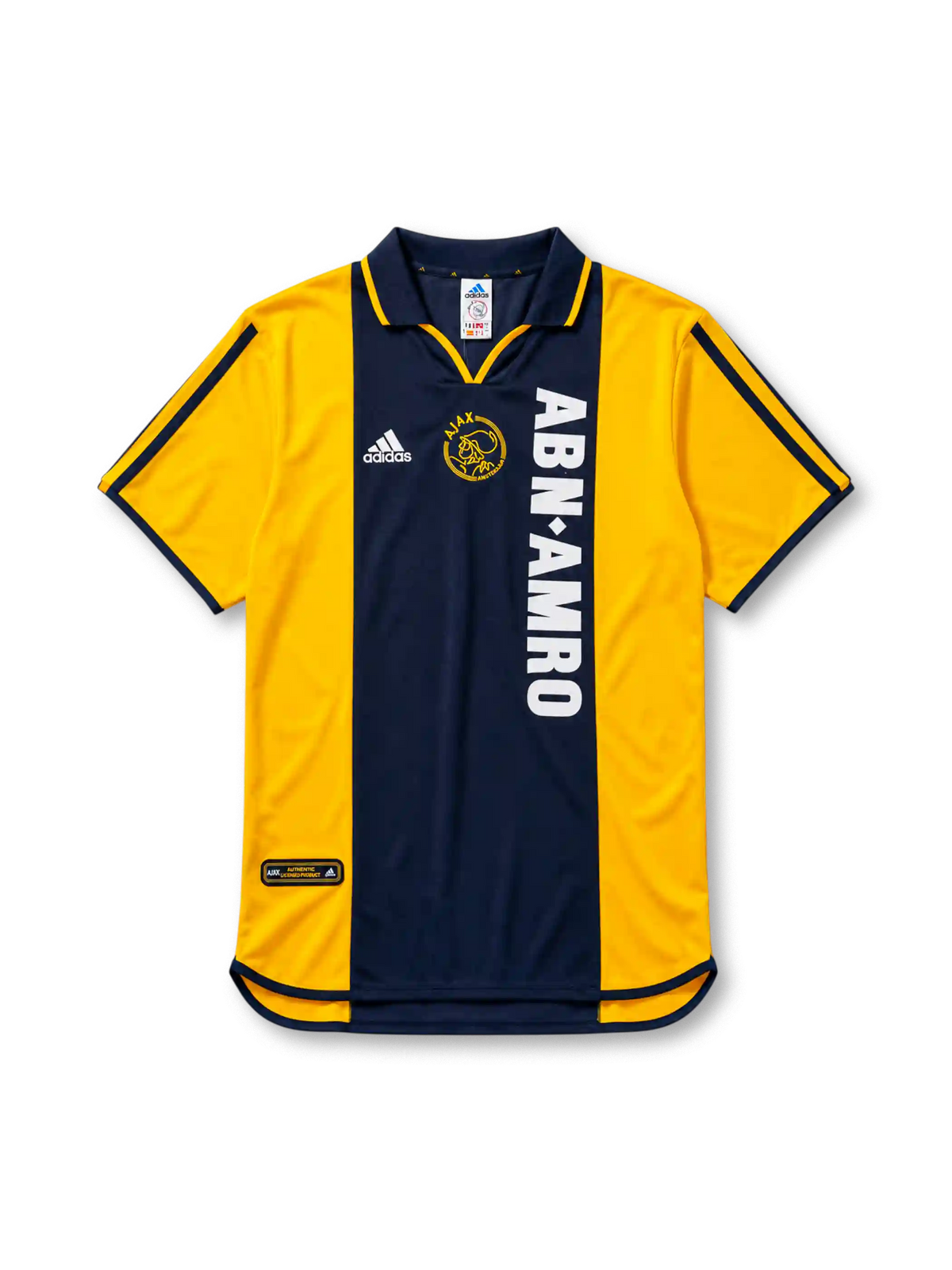 Ajax 2000-01 away jersey in navy and gold with center panel