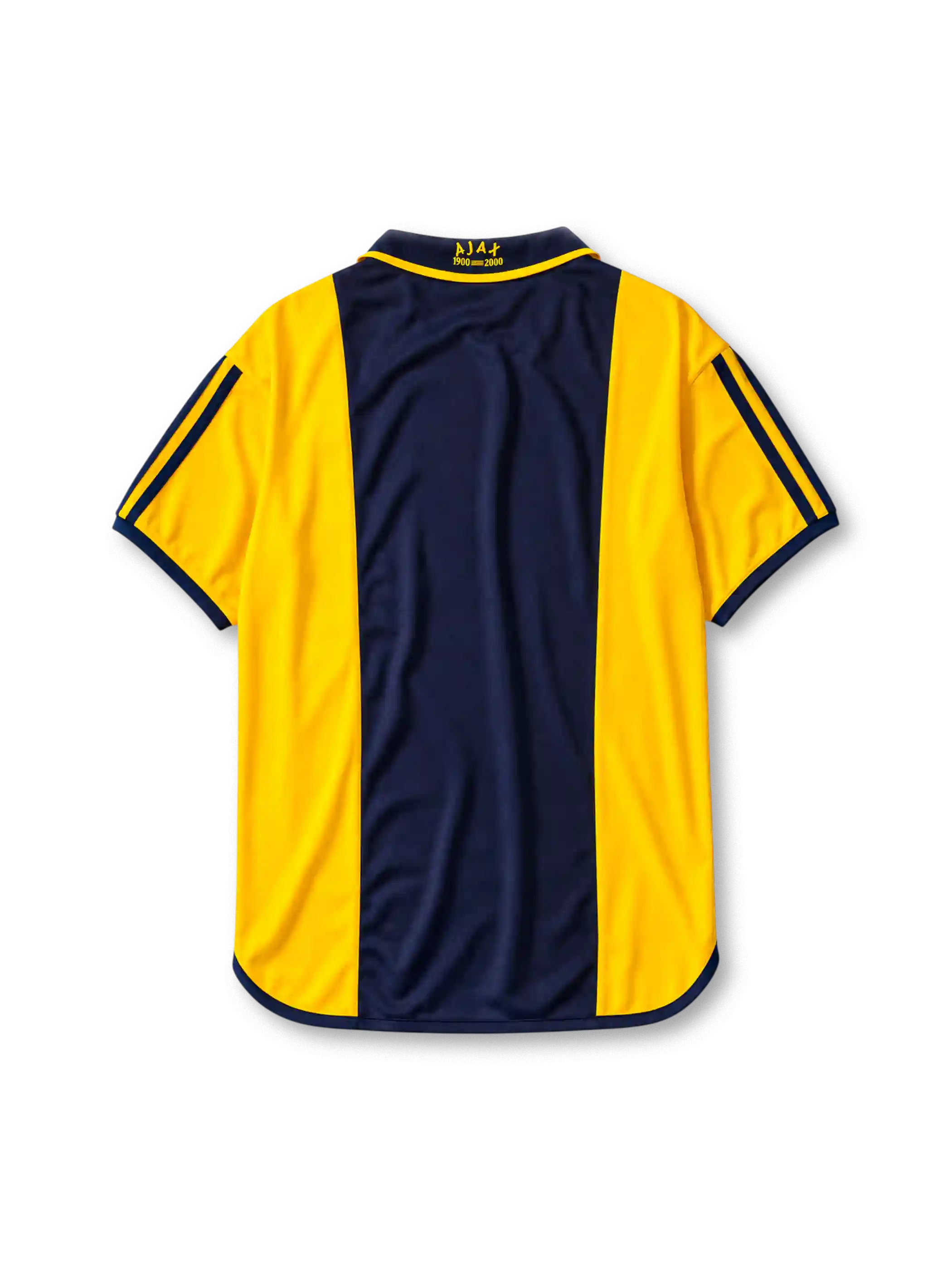 Ajax 2000-01 away jersey in navy and gold with center panel