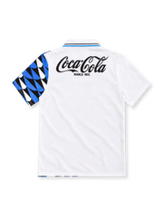Grêmio 1994/95 white away jersey with blue-and-black geometric shoulder pattern, vertical tricolor side stripes, Penalty branding, Renner sponsor and three-star club crest.