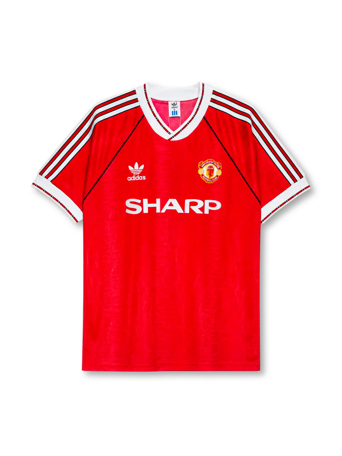 Manchester United 1991-92 home jersey in red with adidas stripes