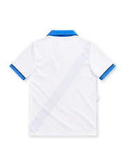 Inter Milan 1994/95 white Umbro away jersey featuring a blue-and-black diagonal sash, bright blue polo collar, blue-and-black sleeve cuffs, gold Umbro logo, star-topped Inter crest and Fiorucci sponsor.