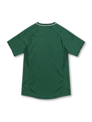 Real Madrid 2012/13 green adidas third jersey featuring subtle vertical pinstripes, white shoulder stripes, white adidas logo, full-color crowned club crest, white bwin sponsor and ClimaCool branding.